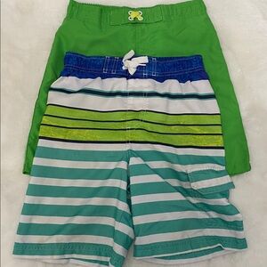 Set of 2- Green Swim Shorts Lily & Dan; & Striped Kids Shorts, Jumping Beans